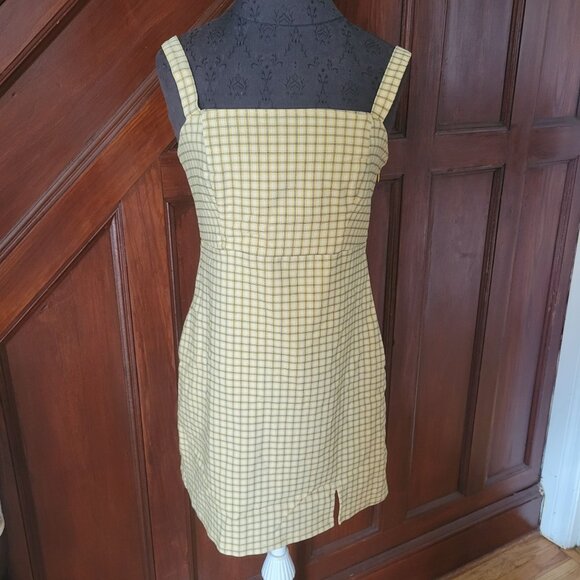 Hollister Yellow Plaid Sleeveless Mini Dress Size M 100% Cotton Womens - Picture 1 of 8